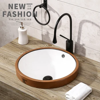 Наполовина една средна мивка от керамика с матова пудра, межплатформенный мивка, кръгла мивка за баня, изнесени мивка за измиване на лицето