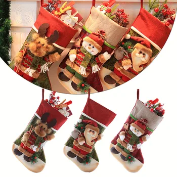 Коледни чорапи, вязаная плат, кукла, Коледни чорапи, Коледни украса, венец от елхи, Домашен празник, празничен декор