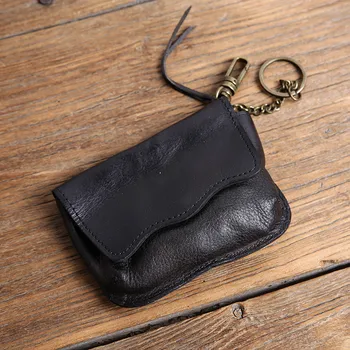 Реколта модна дизайнерска чанта за ключове от естествена кожа за мъже и жени, градинска чанта за карти от естествена телешка кожа, студентски портфейл за монети