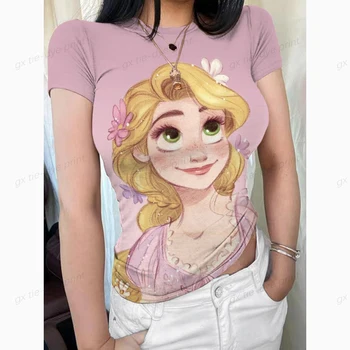 Лятна Корея, Модна Тениска на Y2K, Дамски Сладка Секси тениска с принтом Принцеси на Дисни За Момичета, Женска риза, Дамски дрехи с герои от анимационни филми, Дамска тениска