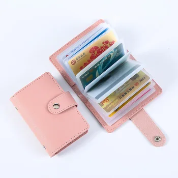 Розово държач за карти, Дамски портфейл от изкуствена кожа за кредитни карти, 26 слотове за карти, визитница, Сладък органайзер за визитки ярки цветове