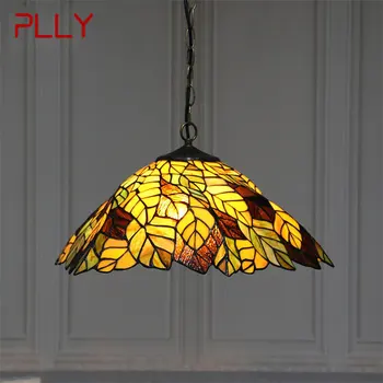 Окачен лампа от стъкло PLLY Тифани, led окачен лампа с креативен дизайн на листа, декорация за дома, трапезария, спалня, хотел
