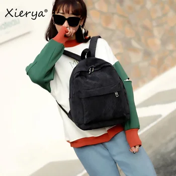 Вельветовый раница Xierya, модни дамски училищна чанта, Черна раница за жени, студентски чанти за момичета, женски раница Mochila