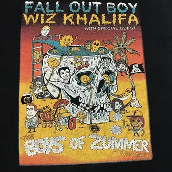 Тениска за момчета Fall Out, мъжка тениска за големи момчета Zummer Tour, 2015, Wiz Khalifa, черно, с дълги ръкави