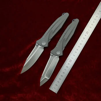 LEMIFSHE Delta Titanium Handle D2 Blade Керамични, носещи Джобен инструмент за оцеляване EDC Програма за къмпинг, Лов Сгъваем нож на открито