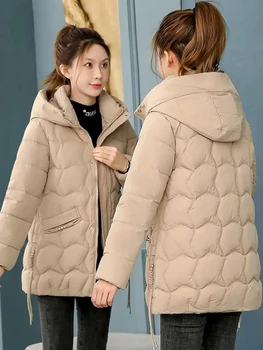 2023 Ново Корейска Жена стеганое палто, паркове с качулка, однотонное Дълго палто, топло Дамски утепленная зимно яке, Модерен Зимни връхни дрехи