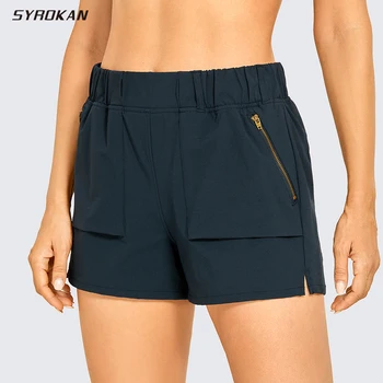 Дамски водоустойчив еластичен туристически шорти SYROKAN с джобове, дишащи бързо съхнещи къси панталони с колан 6 инча