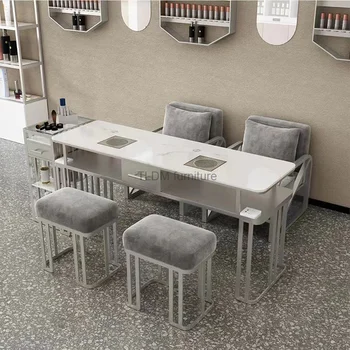 Леки луксозни сребърни маникюр маси Професионална салонная мебели за салон за красота Ноктите маса и стол с прахосмукачката
