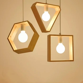 Окачен лампа под формата на геометрични трупи в скандинавски стил, Творчески Ресторант Бар кафе-сладкарница Балкон Нощно шкафче за спалня Топло дървен окачен лампа
