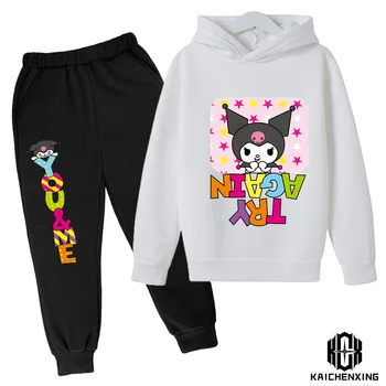 Kuromi Hello Kitty, новост 2023 г., детски пуловер с дълги ръкави, дрехи от полиестер за деца, качулки за малки момичета, сладко облекло