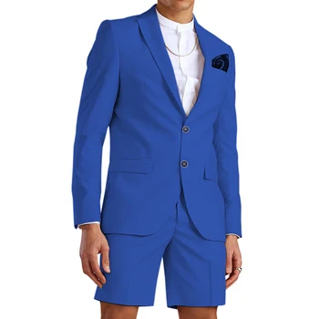 Случайни Години Light Blue Мъжки костюм С Къси панталони, Комплект от 2 теми, Смокинг на Младоженеца, Плажна Сватбена рокля, костюм Homme Mariage (Блейзър + Шорти)