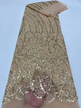 Африканска лейси плат с пайети J-1308482, благородна лейси плат от мъниста в Нигерия стил, френски тюл, дантела материал за сватбена рокля