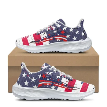 Маратонки с артистичен дизайн на Американски флаг за жени и мъже, летни износоустойчиви спортни маратонки за бягане на открито, класически обувки за тренировки дантела