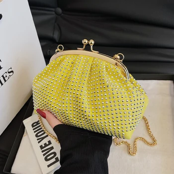 Чанта през рамо с нитове за жени 2023, луксозни дизайнерски чанти за партита и портмонета, трендови клатчи на веригата, Модни дамски чанти-Скитник