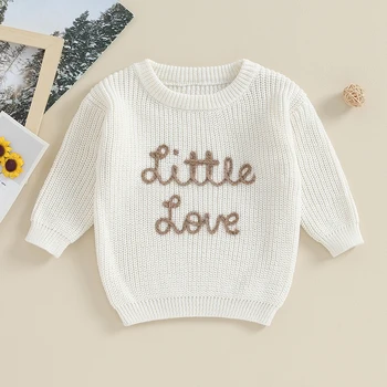 Пуловер за малки момиченца с дълъг ръкав и кръгло деколте с букви, зимата на топло вязаный пуловер, пуловер, дрехи за бебета