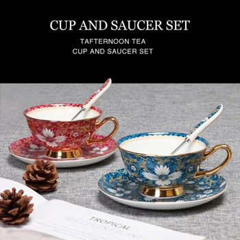 Ins колекция от керамични кафеени чаши и блюдец в ретро стил с хризантемой, Следобеден чай с мляко, Офис чаша с цветен чай