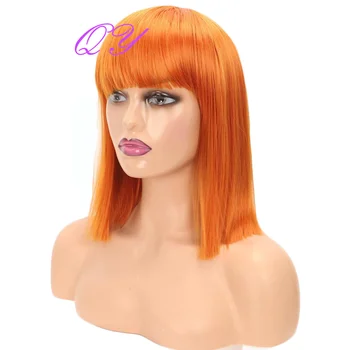 Синтетичен кратък Червеникаво-оранжево Директен женски перука с бретон от висок клас перука за жена cosplay или партита. Перука