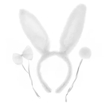 1 комплект, подходящ за деца и възрастни, превръзка на главата с заячьими уши, вратовръзки-пеперуди, определени за опашката, костюм за cosplay (бял)