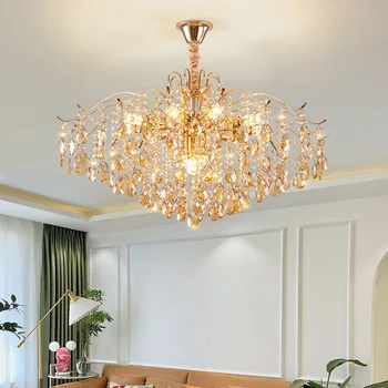 Лека нова луксозна всекидневна в скандинавски стил, янтарна кристален полилей, френска подвесная кристален лампа, постмодерната топло осветление спални