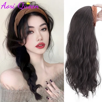 Синтетични дълга къдрава коса AOSI с кафяв закручивающимся перука-опаковка в горското стил, универсален сменяем перука с дълга и къдрава коса за жени