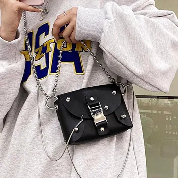 Чанта през рамо с веригата, дамски чанти през рамо в стил хип-хоп, женска градинска мека чанта, модерен комплект за телефон, тенденция дамска чанта, подвижна портфейл