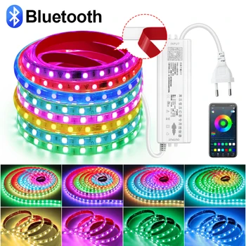 Смарт Bluetooth RGBIC Led лента ac адаптер 220 В, тиксо, Гъвкава водоустойчива лента с RGB ленти за украса на дома