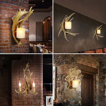Американски Ретро Рога, с монтиран на стената Лампа Креативна Хол Ресторант Фон Монтиране на Украса Рога, с монтиран на стената лампа