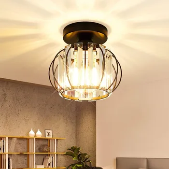 Тавана лампа от ковано желязо в американски стил, кристална тавана лампа, коридор, балкон, домакински лампа с една глава