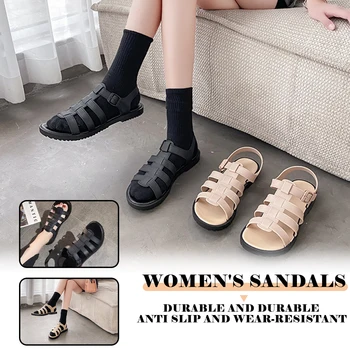 Обикновен дамски сандали на равна подметка, нескользящая плажни обувки с мека подметка за срещи