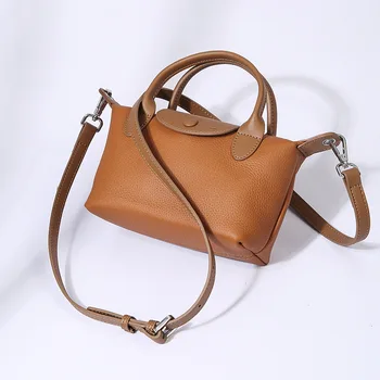 Дамски чанта от телешка кожа с горния слой за равиоли от естествена кожа, модерен и универсален мини-чанта през рамото си чрез едно рамо