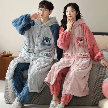 Модерен мъжки зимни фланелевый пижамный комплект с качулка, затопляне, удлиняющий Топла зимна двойка, Ветрозащитная пижами, Мека пижама за сън