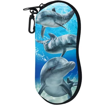 Калъф за очила Dolphin Океан с принтом с цип, мека кутия за съхранение на очила, преносим чанта за слънчеви очила с защита от натиск за пътуване на открито
