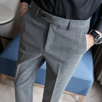 Сиво-сини Вечерни панталони за мъже, Нова бизнес официалната дрехи, Карирани костюми, Панталони за мъже, дебнещ офис панталони 38 г.