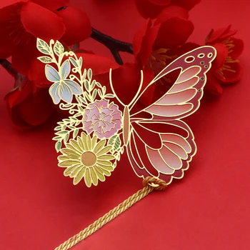 Метални маркери в формата на цветя-пеперуди в китайски стил, Луксозно Куха Висулка с пискюл, Скоба за книги, Инструмент за четене, Ученически пособия