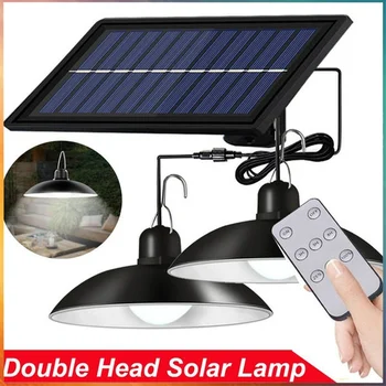 Led слънчева полилей с двойна глава, соларни лампи IP65, Водоустойчив окачен лампа за слънчева батерия с дистанционно управление за градината