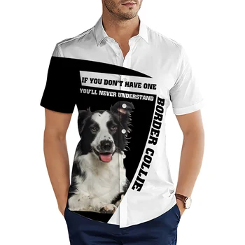 HX Модерен мъжки ризи, ежедневни риза с 3D принтом Border Shepherd, летни ризи с къс ръкав за мъже, облекло