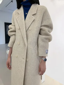 Ново висококачествено дамско вълнена свободно двустранно вълна палто в коледна елха, Темперамент, модерно яке от естествена вълна-ръчно изработени, есен-зима