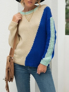 Дамски 2023 Меки пуловери с кръгло деколте и дълъг ръкав, пуловери, ежедневни пуловери, Красиви Леки, свободни топове
