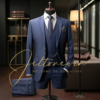 мъжки сватбен костюм от 3 теми, модерен мъжки панталони обикновена комплекти за бизнес офис костюм голям размер, мъжко сако + панталон + елек