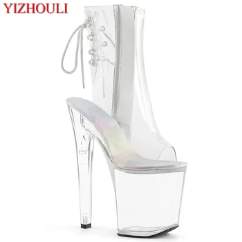 Напълно прозрачни сватбени обувки са с дължина 20 см, 8-инчов ботуши на висок ток, цип 
