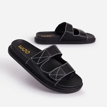 Черни чехли, дамски чехли, Летни плажни пързалки 2024 г., Модни улични ежедневни сандали на дебелото не-хлъзгава подметка Zapatos Hombre