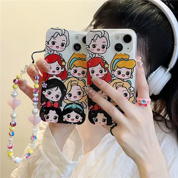 Калъф за телефон Disney Princess за iPhone 11 12 13 14 Pro Max Сладък Kawaii TPU устойчив на удари с шарките на Аниме, нова мода пълна делото