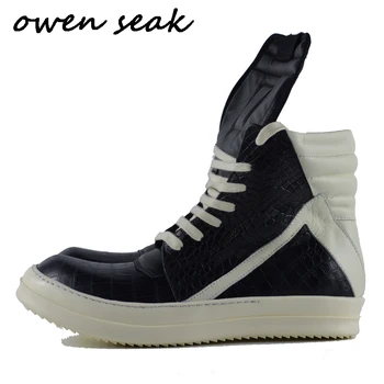 Мъжки ежедневни обувки Owen Seak, ботильоны с високо берцем, серпантинные маратонки от естествена кожа, луксозни обувки на плоска подметка с шнур и цип