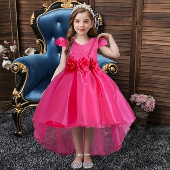 Нова рокля на принцеса за момичета, окото пищната пола, детско сватбена рокля с цветен модел, рокли-траки, детска модельная облекло за показване на модели