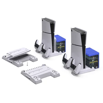За PS5 Slim Host Многофункционална база за разсейване на топлина с рафтове за съхранение на дискове За PS5 Дръжка за зареждане с две седалки Практически