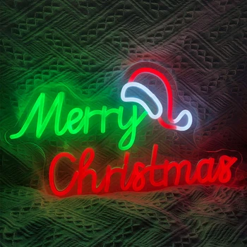 С Коледа Неонова реклама, Коледна шапка, Led табела, Арт-лека нощ за партито, Детска спалня, Бар, Пъб, Клуб, Коледен декор, Неон
