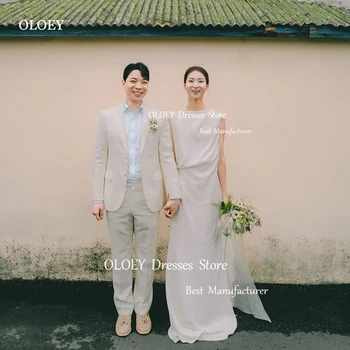 OLOEY Simple Корейски сватбени рокли-калъф, Бато, участък, с дължина до пода, рокли за фотосесии, вечерни рокли за булката, обикновен