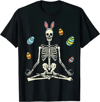 Лотос Скелет, заячьи уши, яйца, забавна тениска като подарък за Великден, тениски за мъже, дизайнерски блузи и тениски, най-новият ежедневни памук