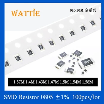 SMD резистор 0805 1% 1,37 М 1,4 М 1,43 М 1,47 М 1,5 М 1,54 М 1,58 М, 100 бр./лот микросхемные резистори 1/8 W 2,0 мм * 1,2 мм